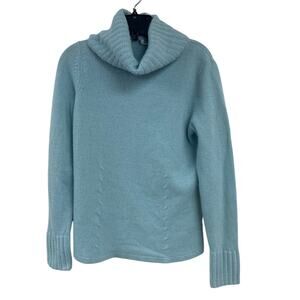 Ann Taylor Womens Medium 100% Cashmere Blue Long Sleeve Cowl Neck Knit Sweater